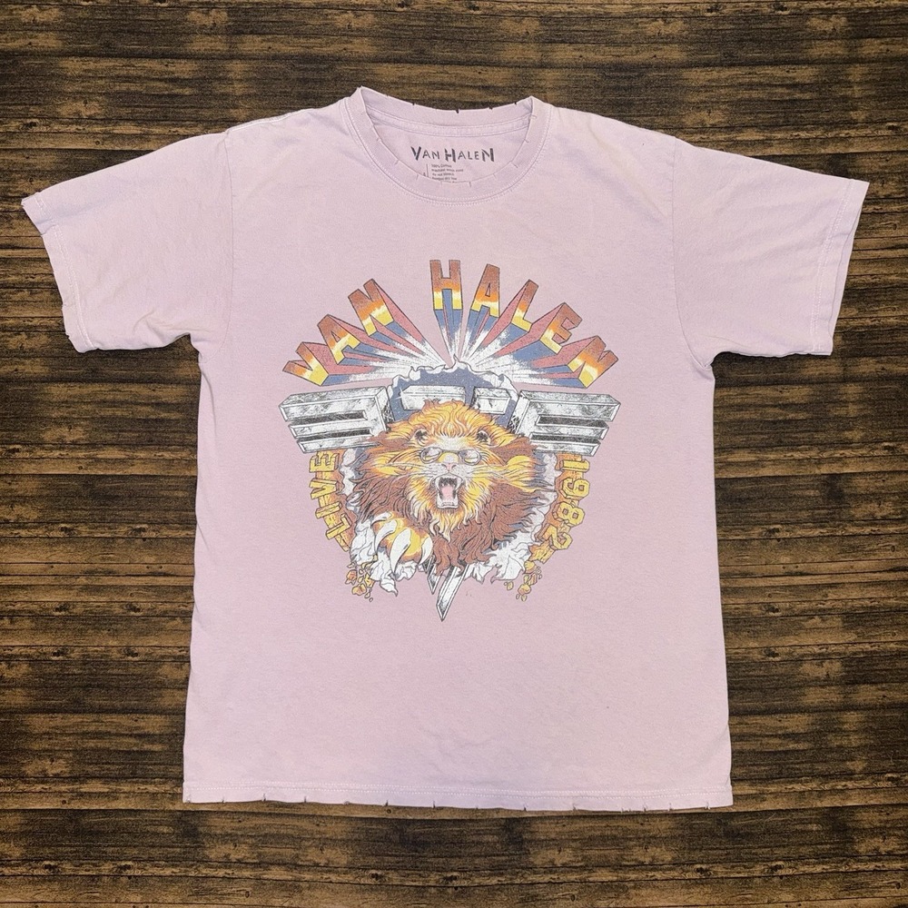 Van Halen Live 1982 Graphic T Shirt Distressed Pink Size Small Band Tee